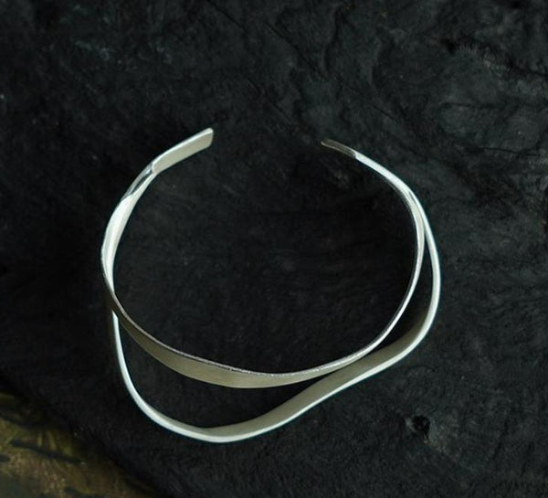 Pure Silver double ring bracelet-925 silver, handcrafted texture, original design, high-end feel wrist accessory